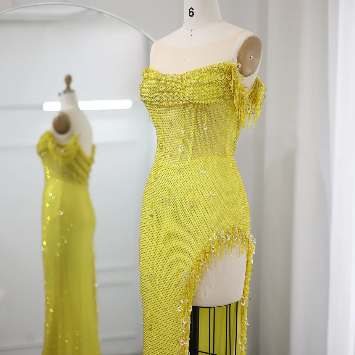 Luxury Crystal Dubai Sage Green Evening Dresses Orange Arabic High Slit Prom Dress for Women Wedding Party SS382