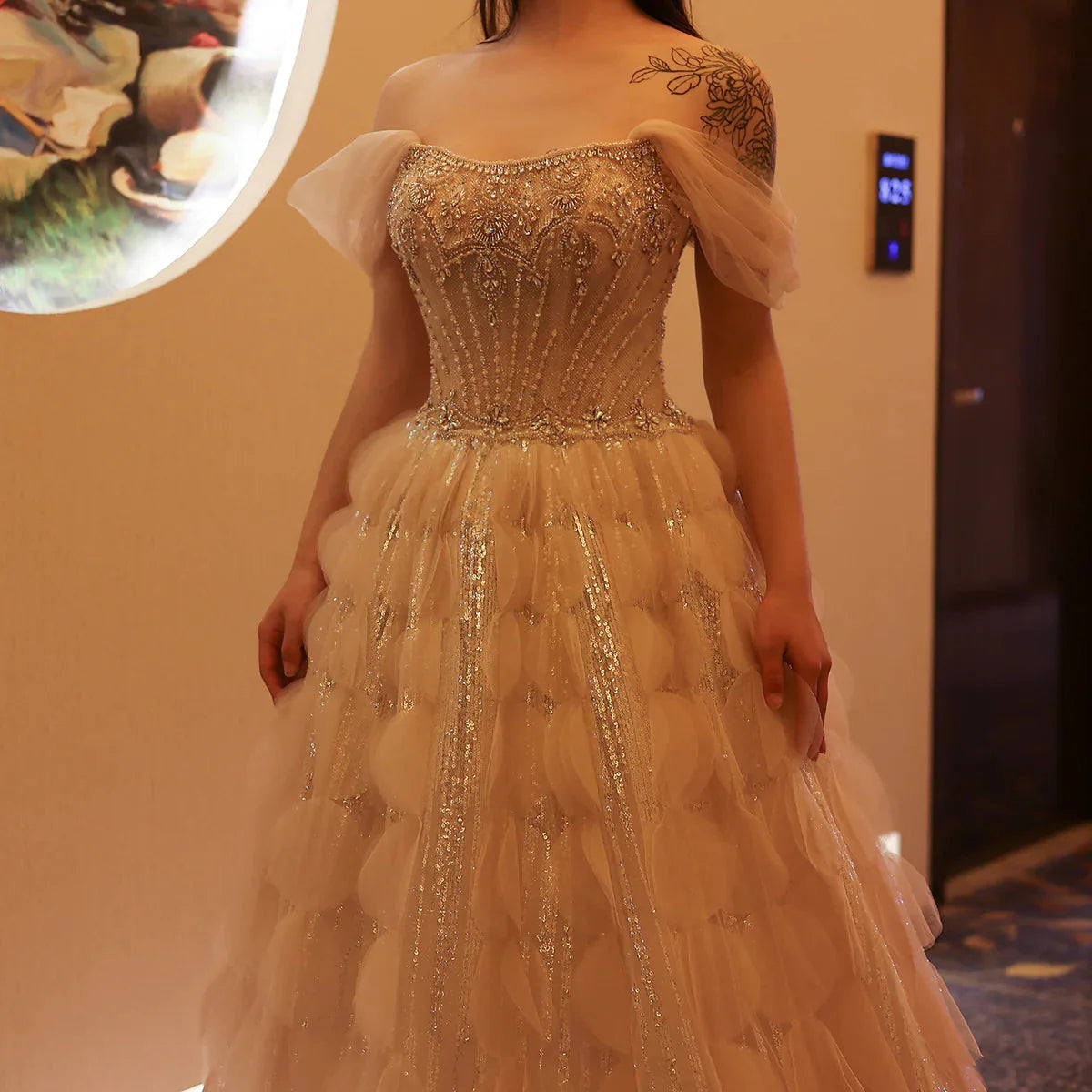 Luxury Crystal Princess Ball Gown Blush Pink Ruffles Evening Dress for Women Wedding Engament Party Dress SS533
