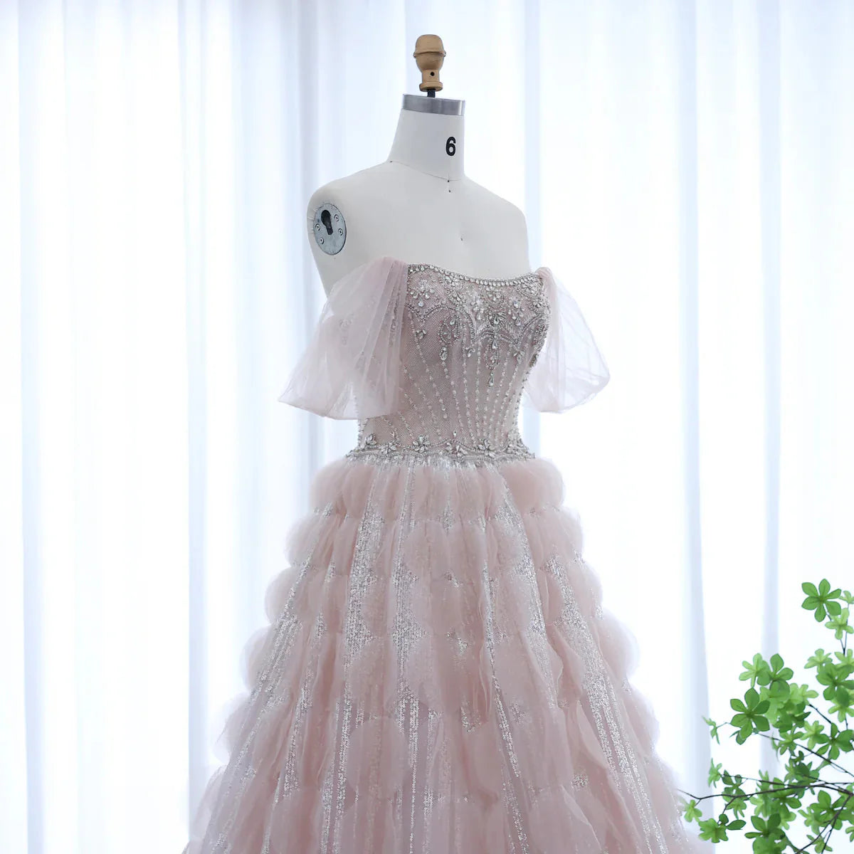 Luxury Crystal Princess Ball Gown Blush Pink Ruffles Evening Dress for Women Wedding Engament Party Dress SS533