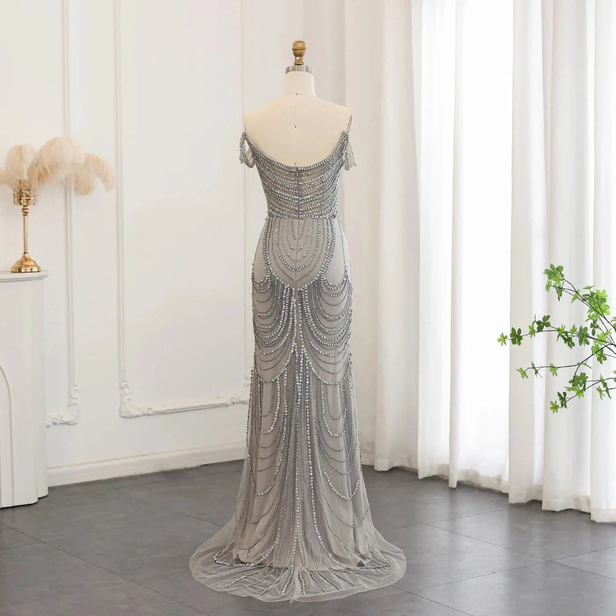 Luxury Crystal Silver Gray Mermaid Dubai Evening Dresses for Women Wedding Long Black Prom Party Gowns SS403