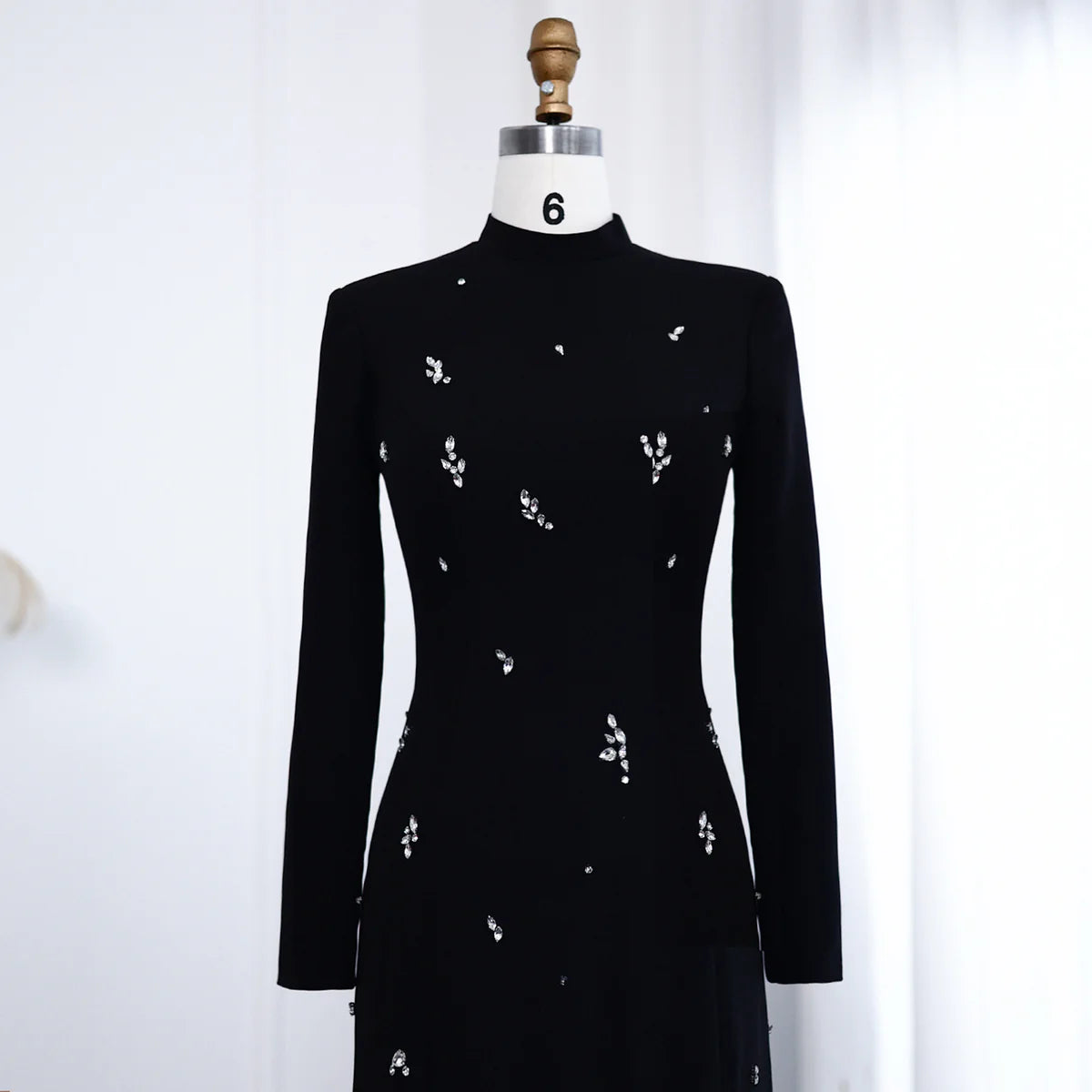 Luxury Crystal White Muslim Long Sleeves Evening Dress SS258