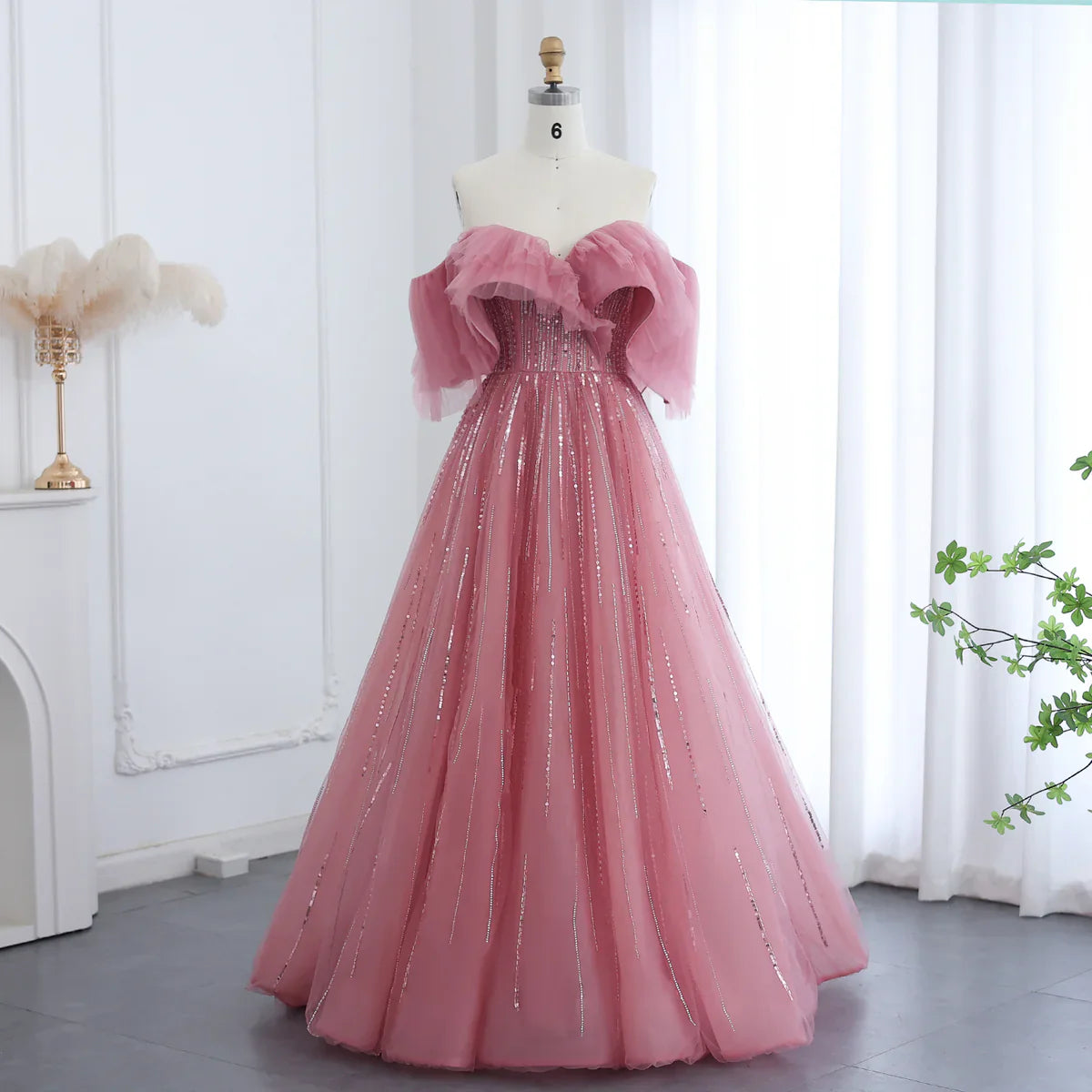 Luxury Dubai Ball Gown Fuchsia Evening Dress for Women Wedding 2023 Off Shoulder Arabic Celebrity Party Gown SS390