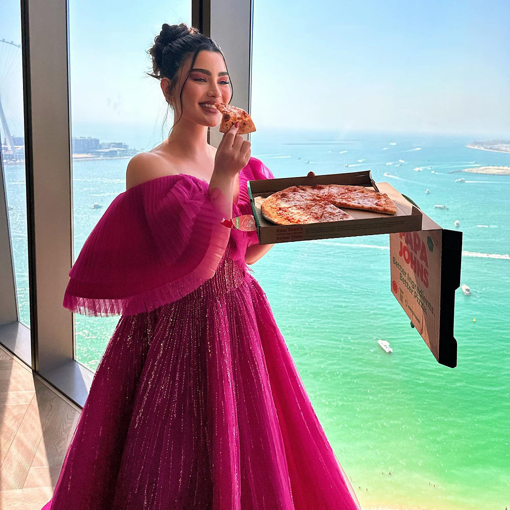 Luxury Dubai Ball Gown Fuchsia Evening Dress for Women Wedding 2023 Off Shoulder Arabic Celebrity Party Gown SS390