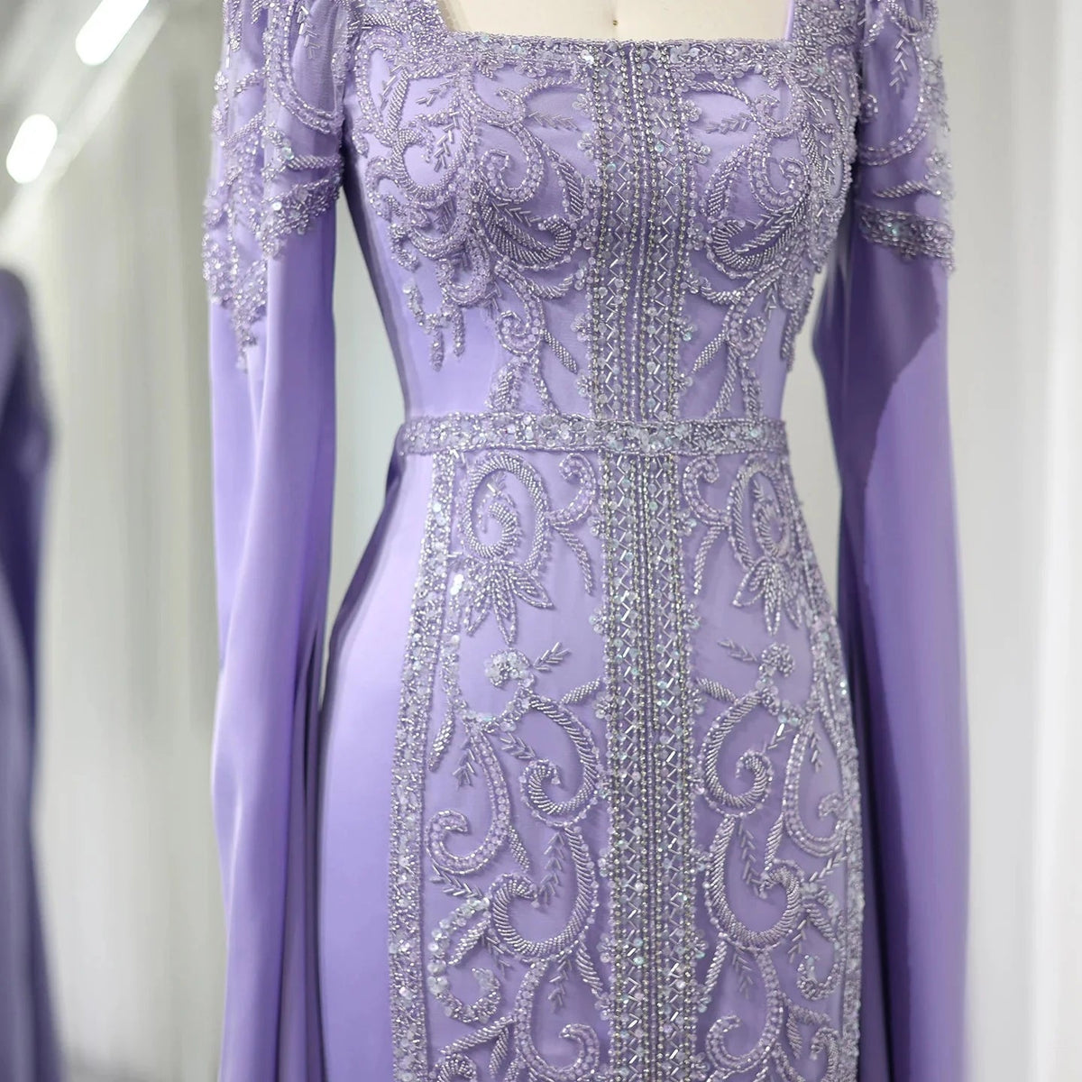 Luxury Dubai Blue Mermaid Muslim Evening Dresses with Cape Sleeves Arabic Women Wedding Engagement Party Gowns SS365