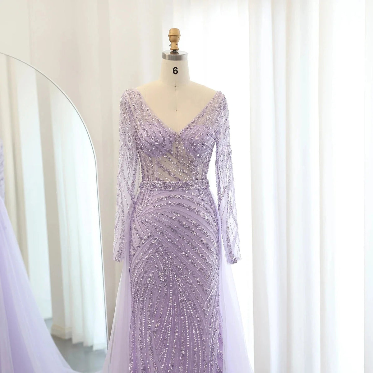 Luxury Dubai Blue Mermaid Muslim Evening Dresses with Detachable Skirt Sage Green Lilac Women Wedding Party SS432