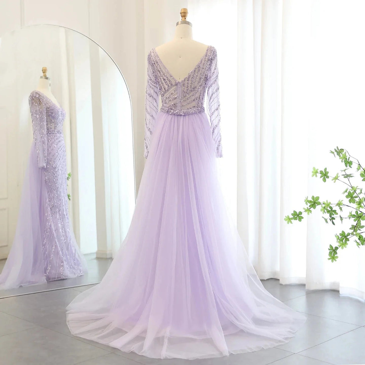 Luxury Dubai Blue Mermaid Muslim Evening Dresses with Detachable Skirt Sage Green Lilac Women Wedding Party SS432