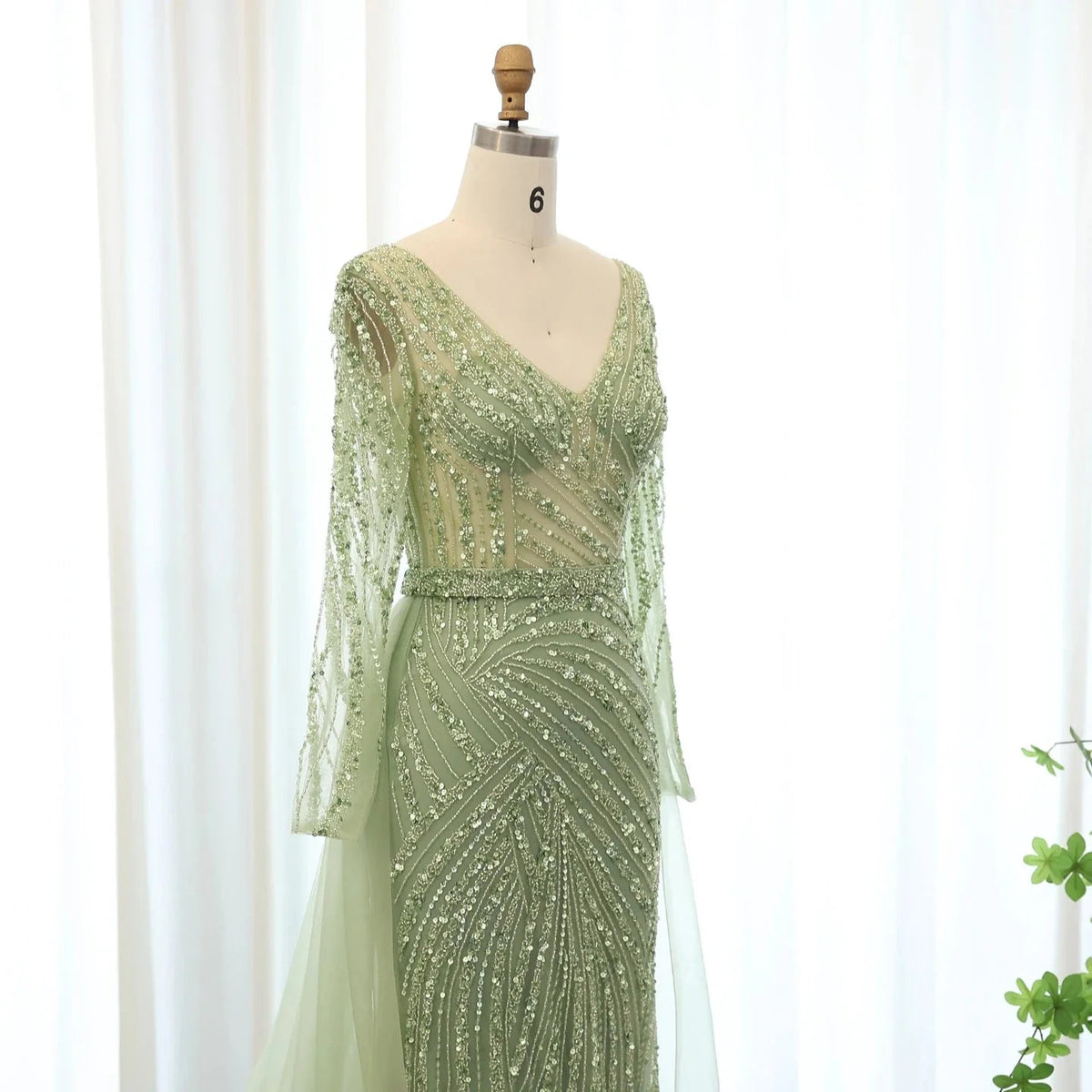 Luxury Dubai Blue Mermaid Muslim Evening Dresses with Detachable Skirt Sage Green Lilac Women Wedding Party SS432