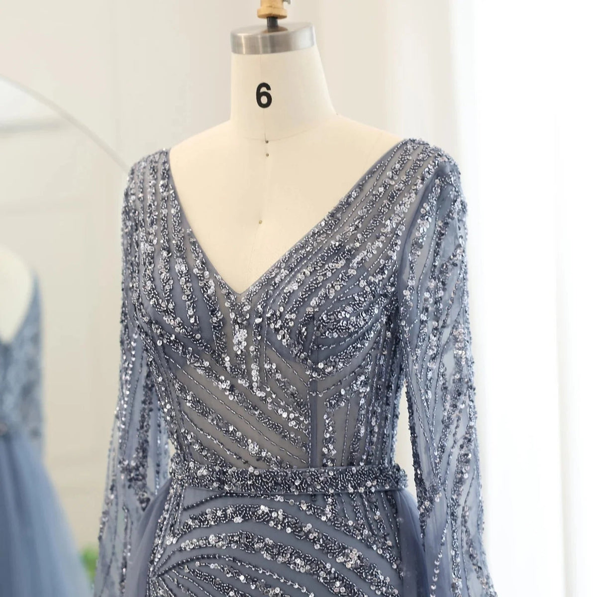 Luxury Dubai Blue Mermaid Muslim Evening Dresses with Detachable Skirt Sage Green Lilac Women Wedding Party SS432