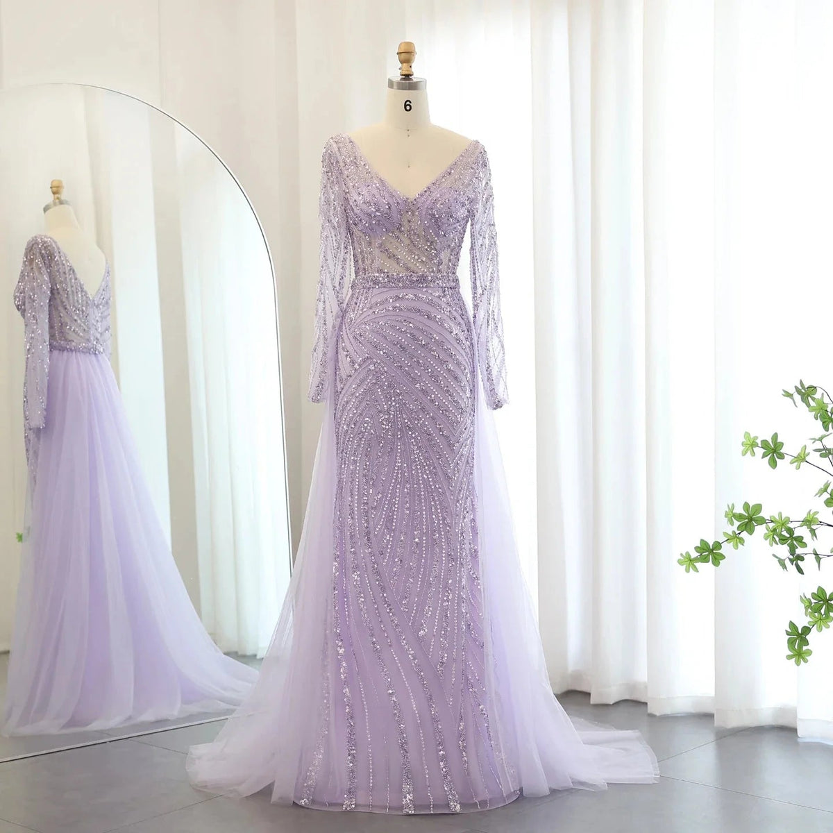 Luxury Dubai Blue Mermaid Muslim Evening Dresses with Detachable Skirt Sage Green Lilac Women Wedding Party SS432