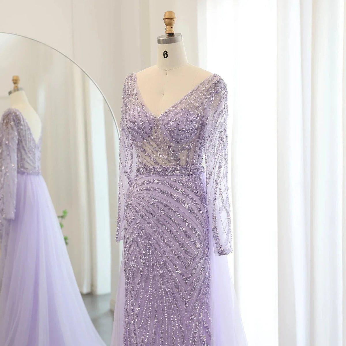 Luxury Dubai Blue Mermaid Muslim Evening Dresses with Detachable Skirt Sage Green Lilac Women Wedding Party SS432