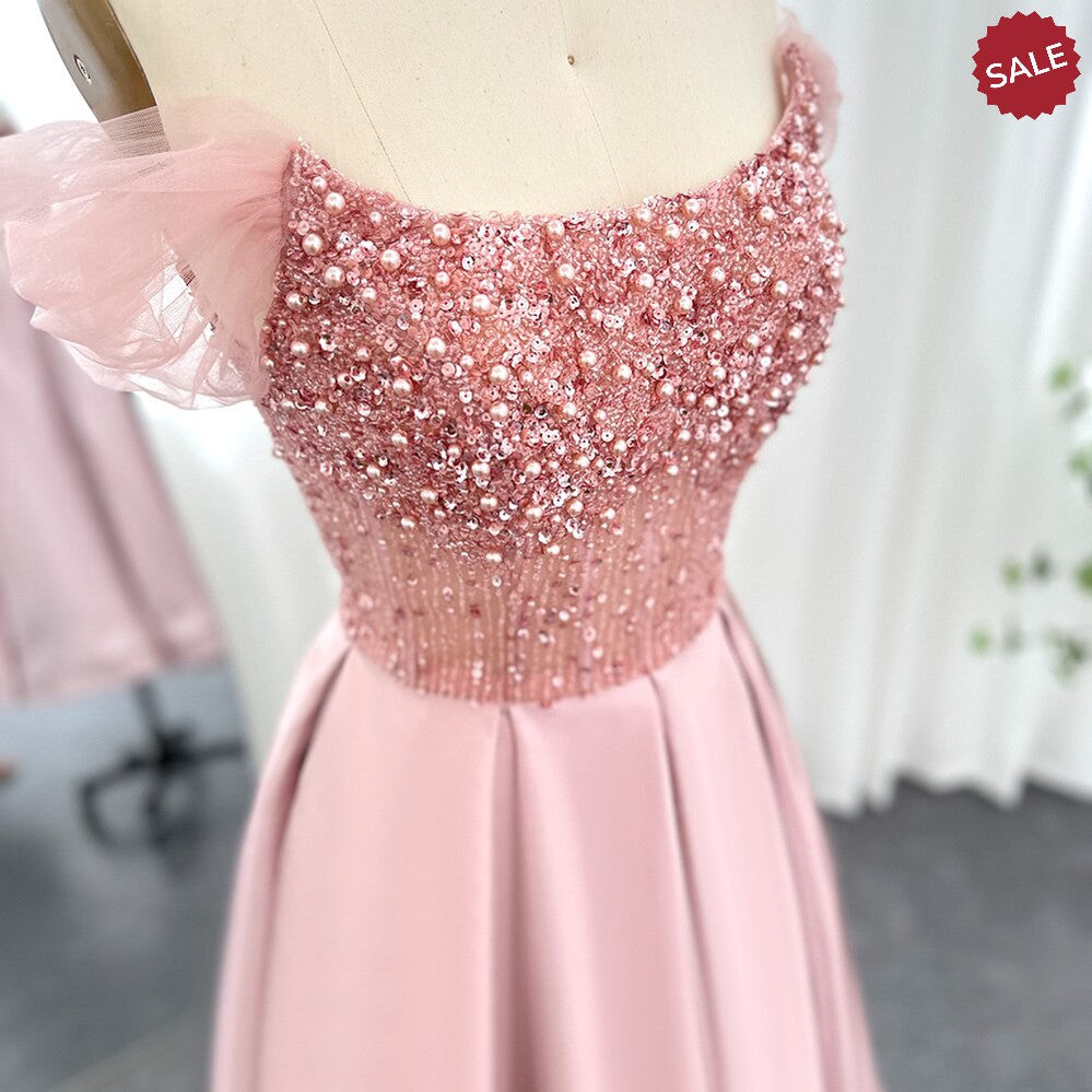 Luxury Dubai Blush Pink Arabic Evening Dress with Cape Ankle Length Short Midi Women Wedding Party Dress SS392