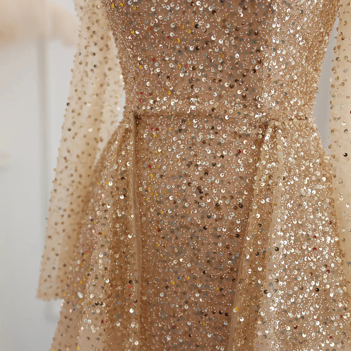 Luxury Dubai Champagne Gold Mermaid Evening Dress with Detachable Overskirt Off Shoulder Arabic Wedding Party SS410
