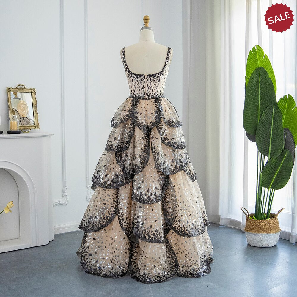 Luxury Dubai Evening Dresses 2023 Sparkly Sequin Tiered Ruffles Elegant Women Wedding Party Formal Gowns SS243