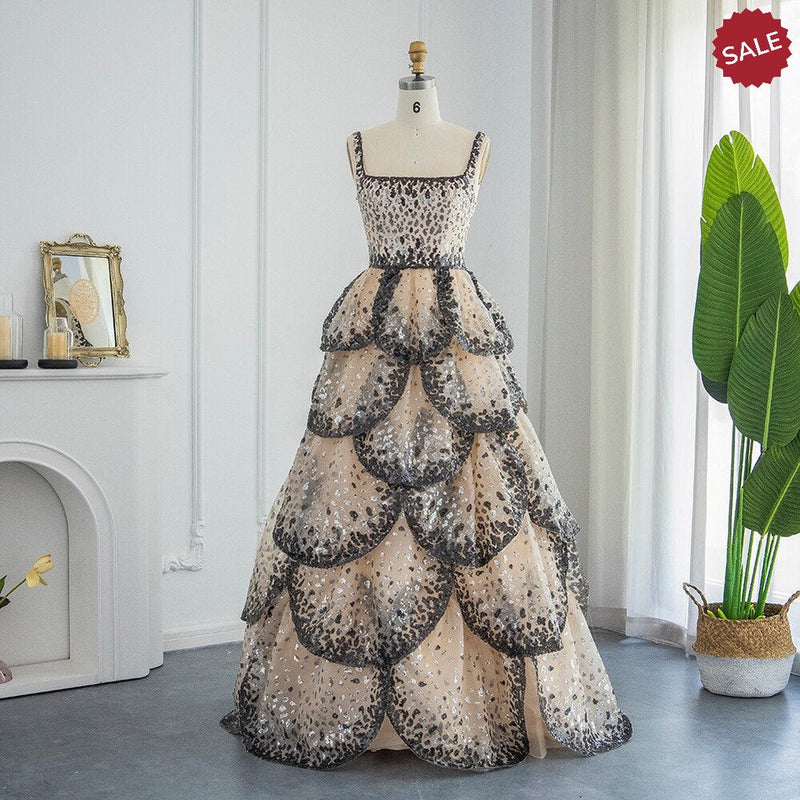 Luxury Dubai Evening Dresses 2023 Sparkly Sequin Tiered Ruffles Elegant Women Wedding Party Formal Gowns SS243
