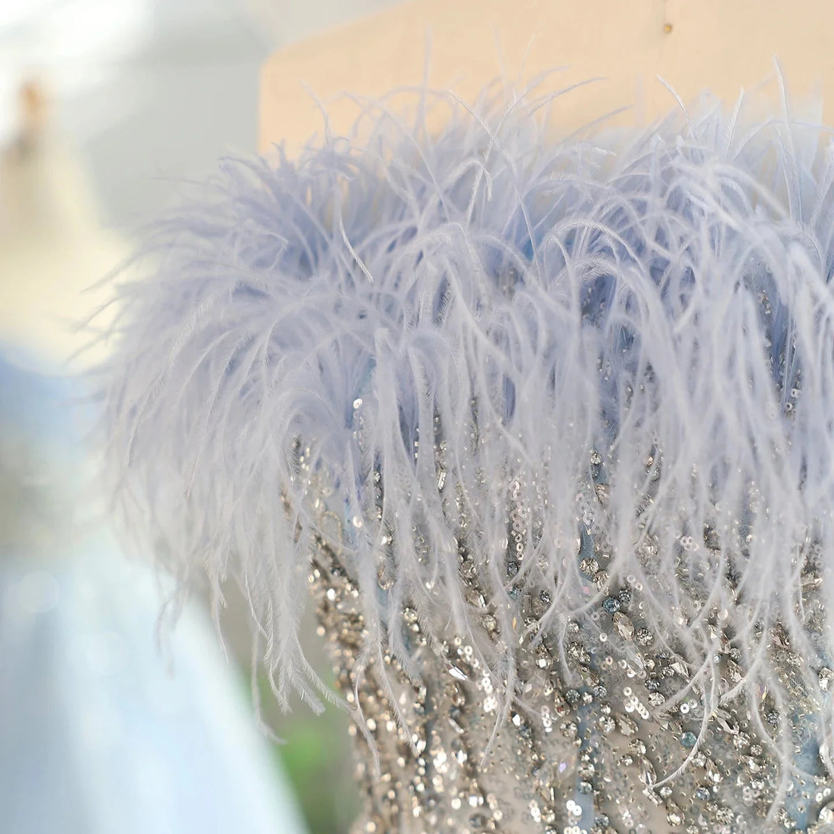 Luxury Dubai Feathers Lilac Evening Dress with Overskirt Side Slit Arabic Blue Green Women Wedding Party Gowns SS252