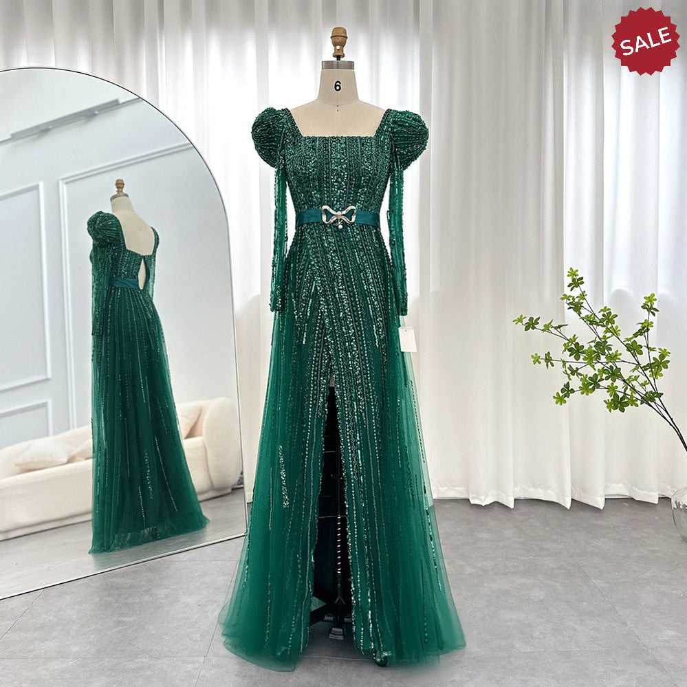 Luxury Dubai Fuchsia Evening Dresses for Women Wedding Elegant Long Sleeve Overskirt Arabic Formal Party Gowns SS318