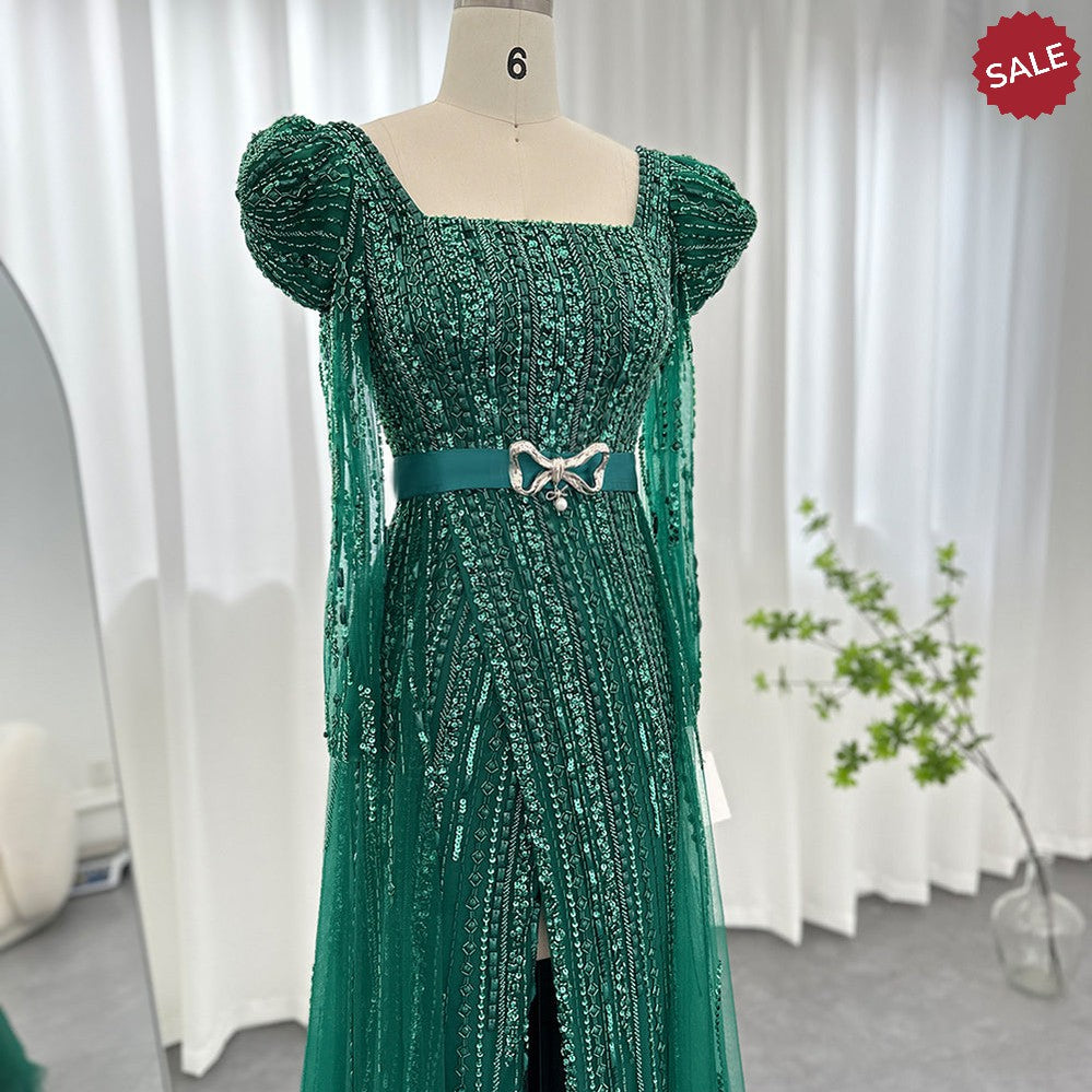 Luxury Dubai Fuchsia Evening Dresses for Women Wedding Elegant Long Sleeve Overskirt Arabic Formal Party Gowns SS318