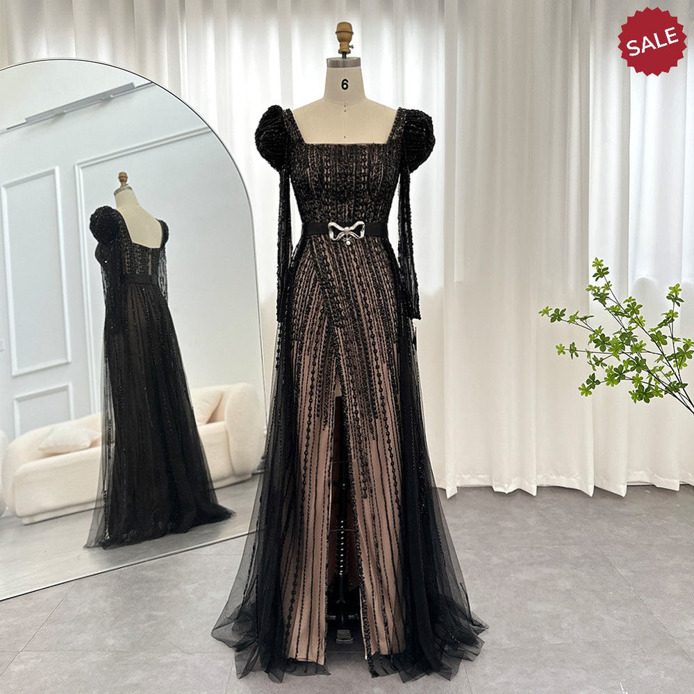Luxury Dubai Fuchsia Evening Dresses for Women Wedding Elegant Long Sleeve Overskirt Arabic Formal Party Gowns SS318