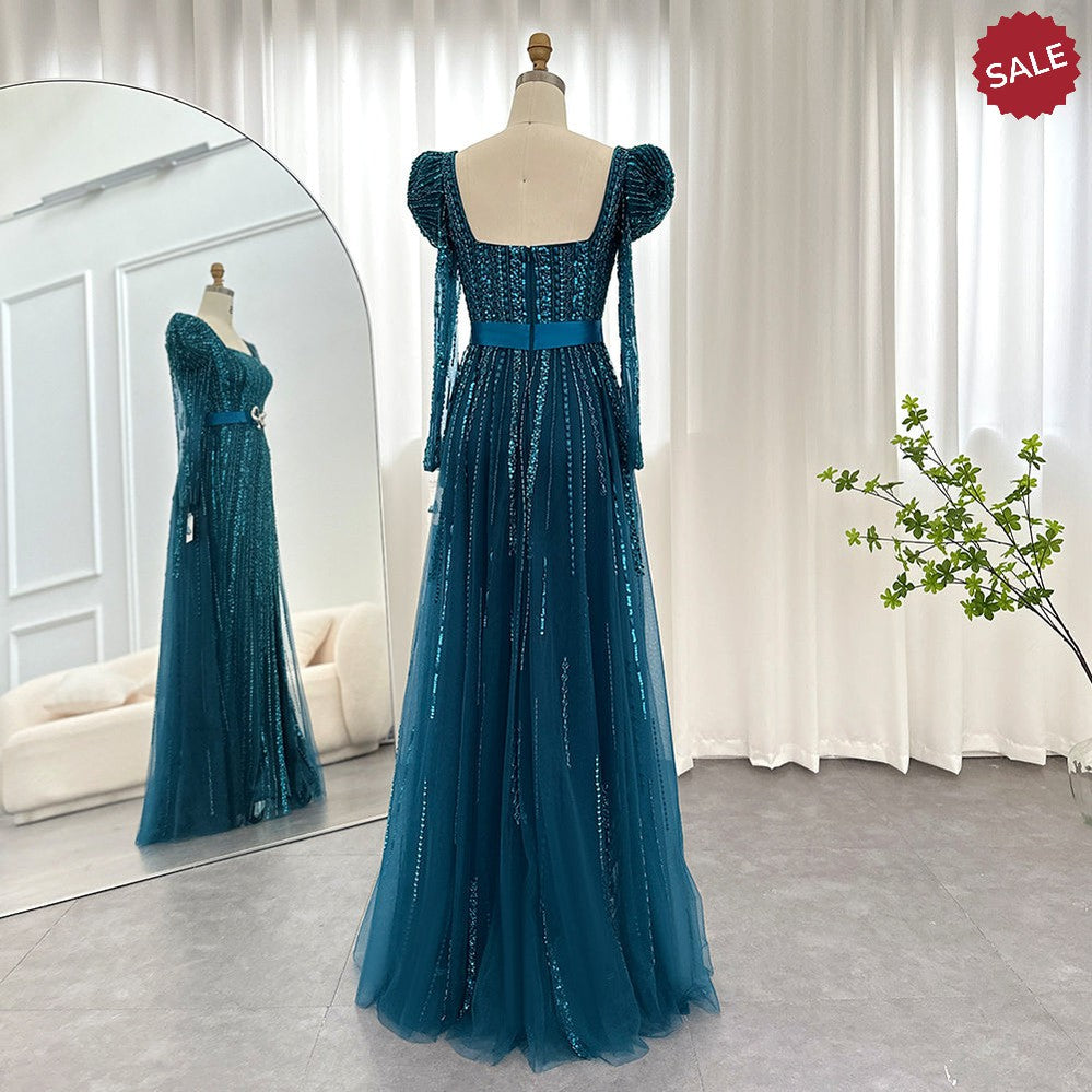 Luxury Dubai Fuchsia Evening Dresses for Women Wedding Elegant Long Sleeve Overskirt Arabic Formal Party Gowns SS318