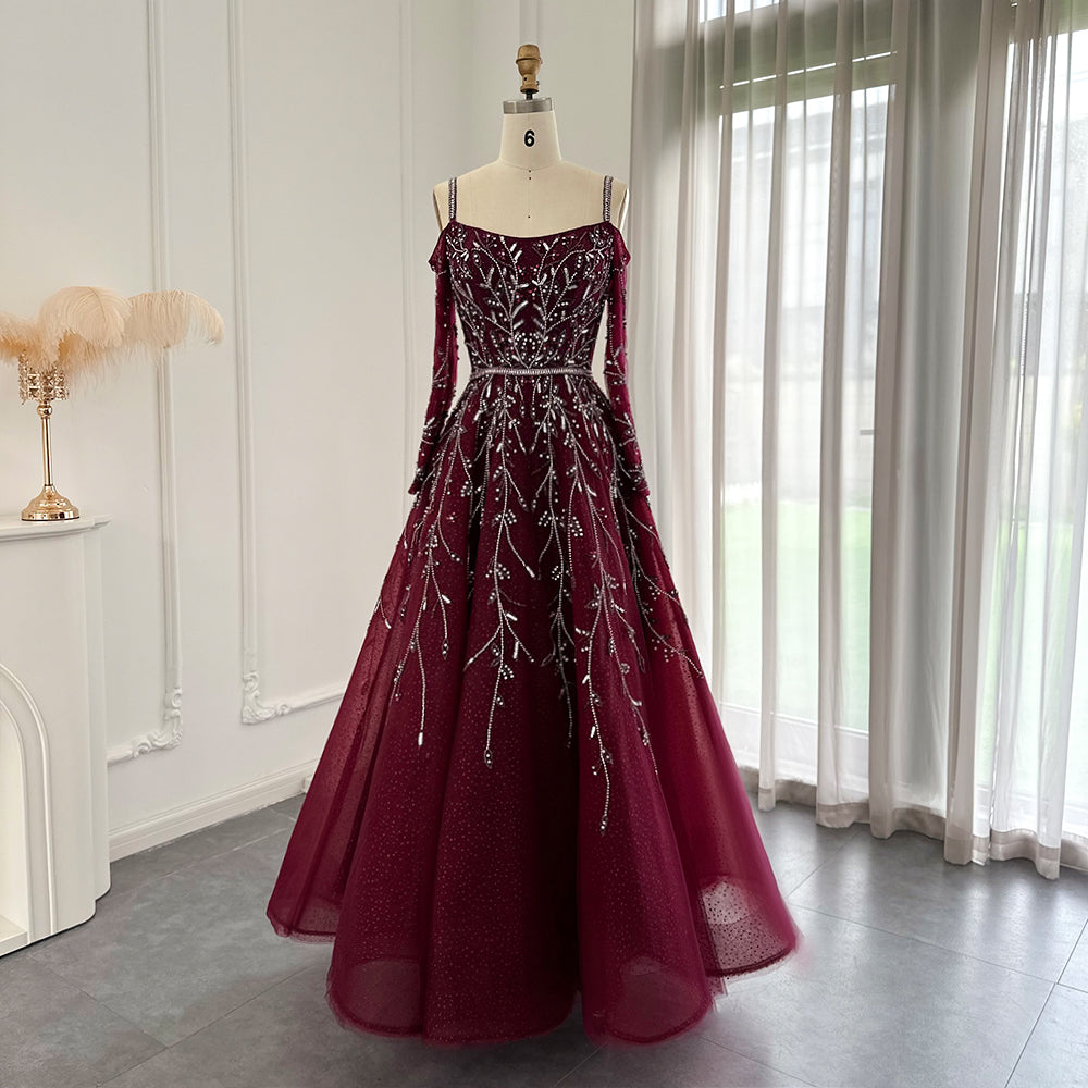 Luxury Dubai Fuchsia Purple Ball Gown Evening Dresses Arabic Women Blue Formal Dress for Wedding Guest Party SS414