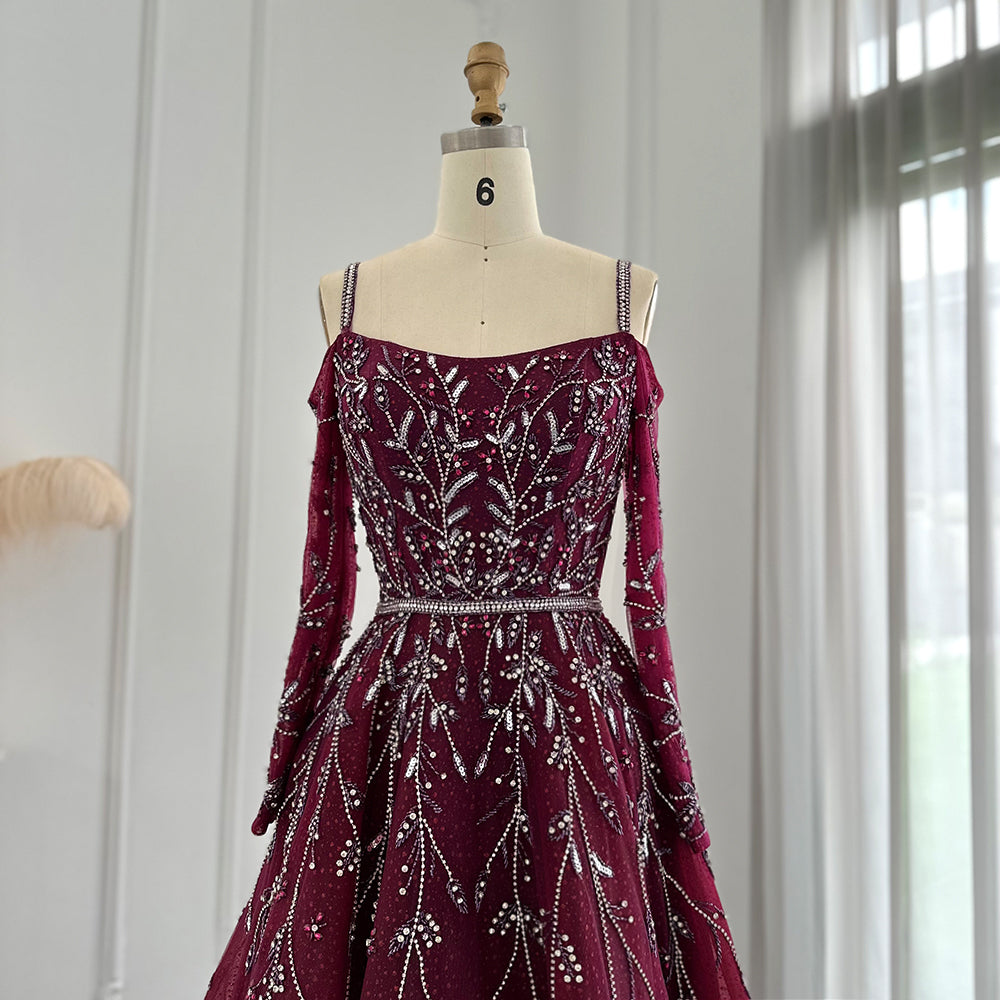 Luxury Dubai Fuchsia Purple Ball Gown Evening Dresses Arabic Women Blue Formal Dress for Wedding Guest Party SS414