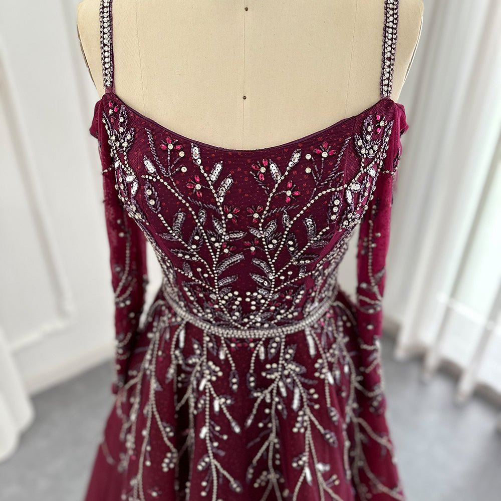 Luxury Dubai Fuchsia Purple Ball Gown Evening Dresses Arabic Women Blue Formal Dress for Wedding Guest Party SS414