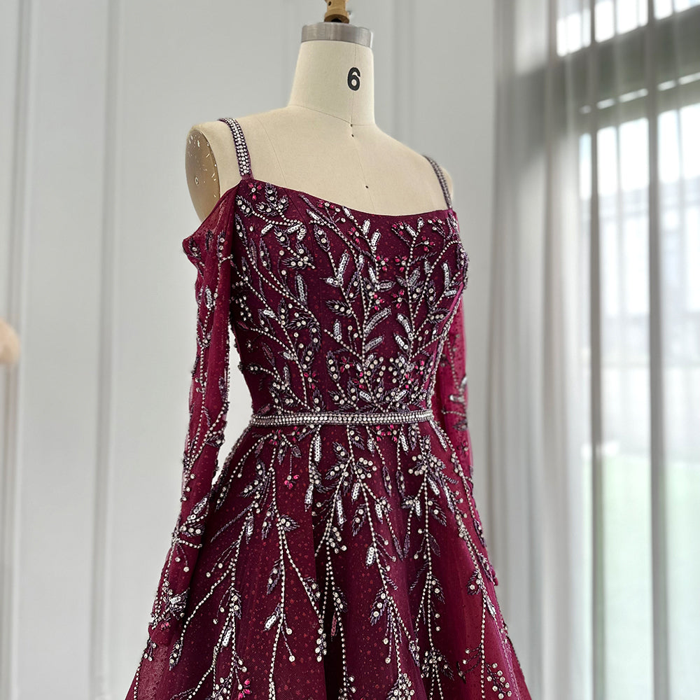 Luxury Dubai Fuchsia Purple Ball Gown Evening Dresses Arabic Women Blue Formal Dress for Wedding Guest Party SS414