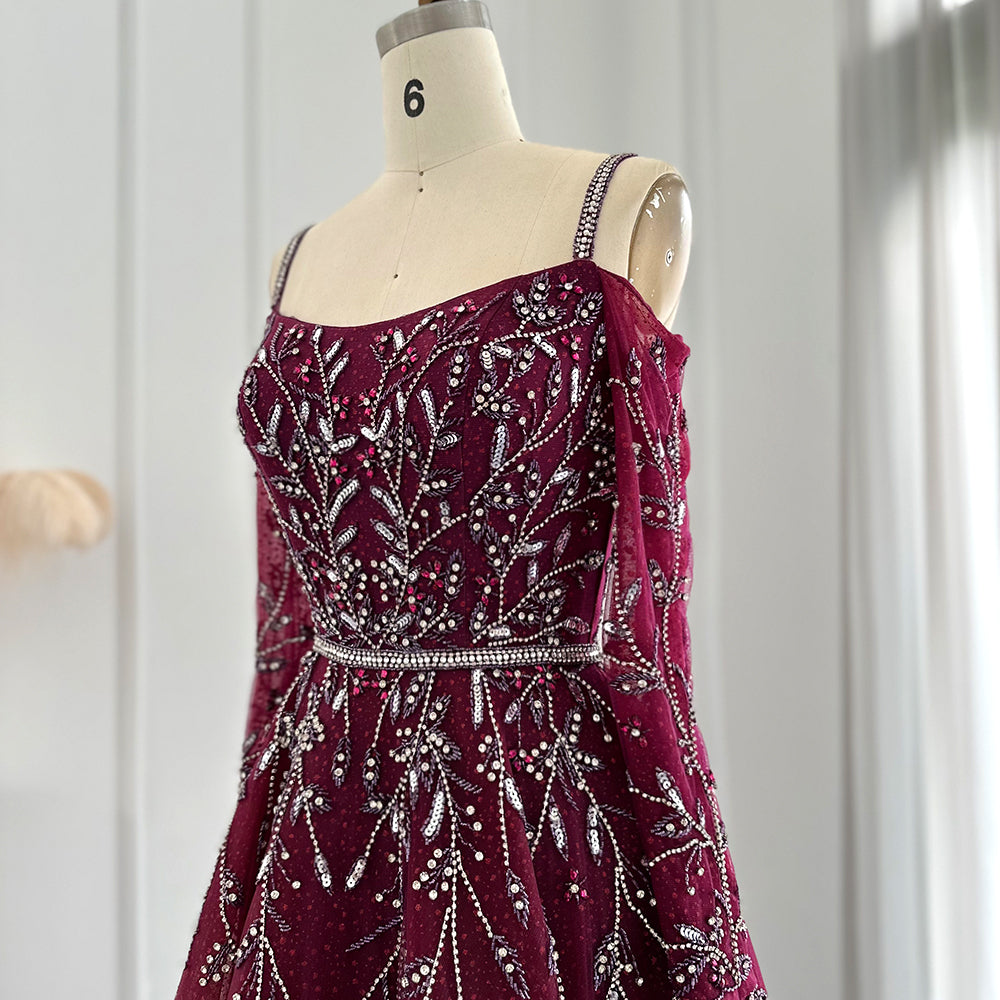 Luxury Dubai Fuchsia Purple Ball Gown Evening Dresses Arabic Women Blue Formal Dress for Wedding Guest Party SS414