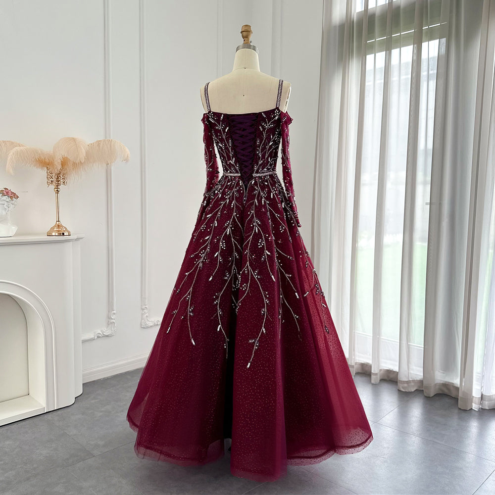 Luxury Dubai Fuchsia Purple Ball Gown Evening Dresses Arabic Women Blue Formal Dress for Wedding Guest Party SS414