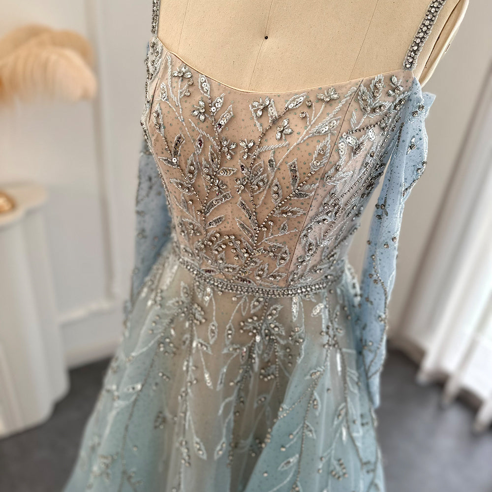 Luxury Dubai Fuchsia Purple Ball Gown Evening Dresses Arabic Women Blue Formal Dress for Wedding Guest Party SS414