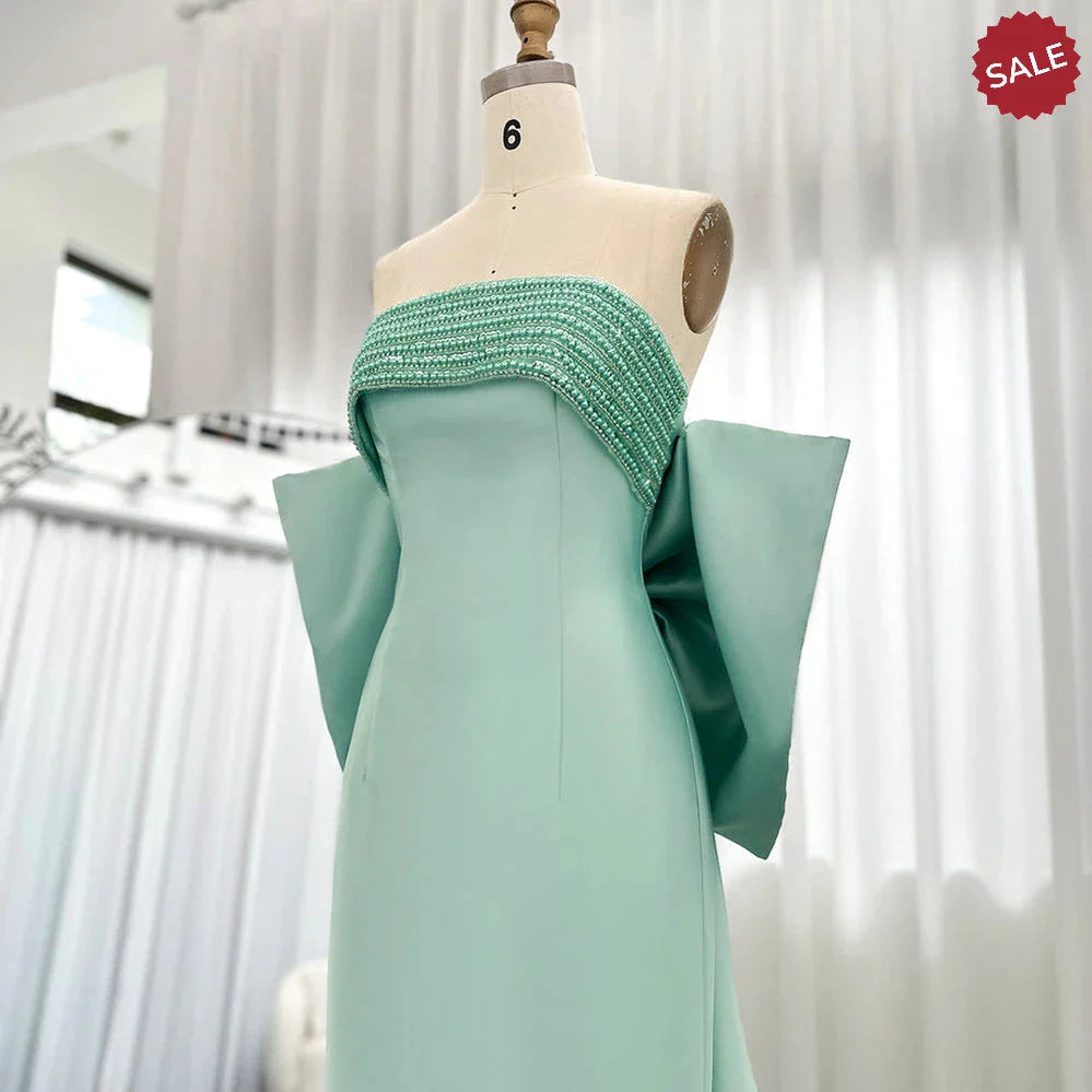 Luxury Dubai Lilac Arabic Evening Dresses with Bow Cape Beaded 2023 Elegant Women Wedding Formal Party Gowns SS319