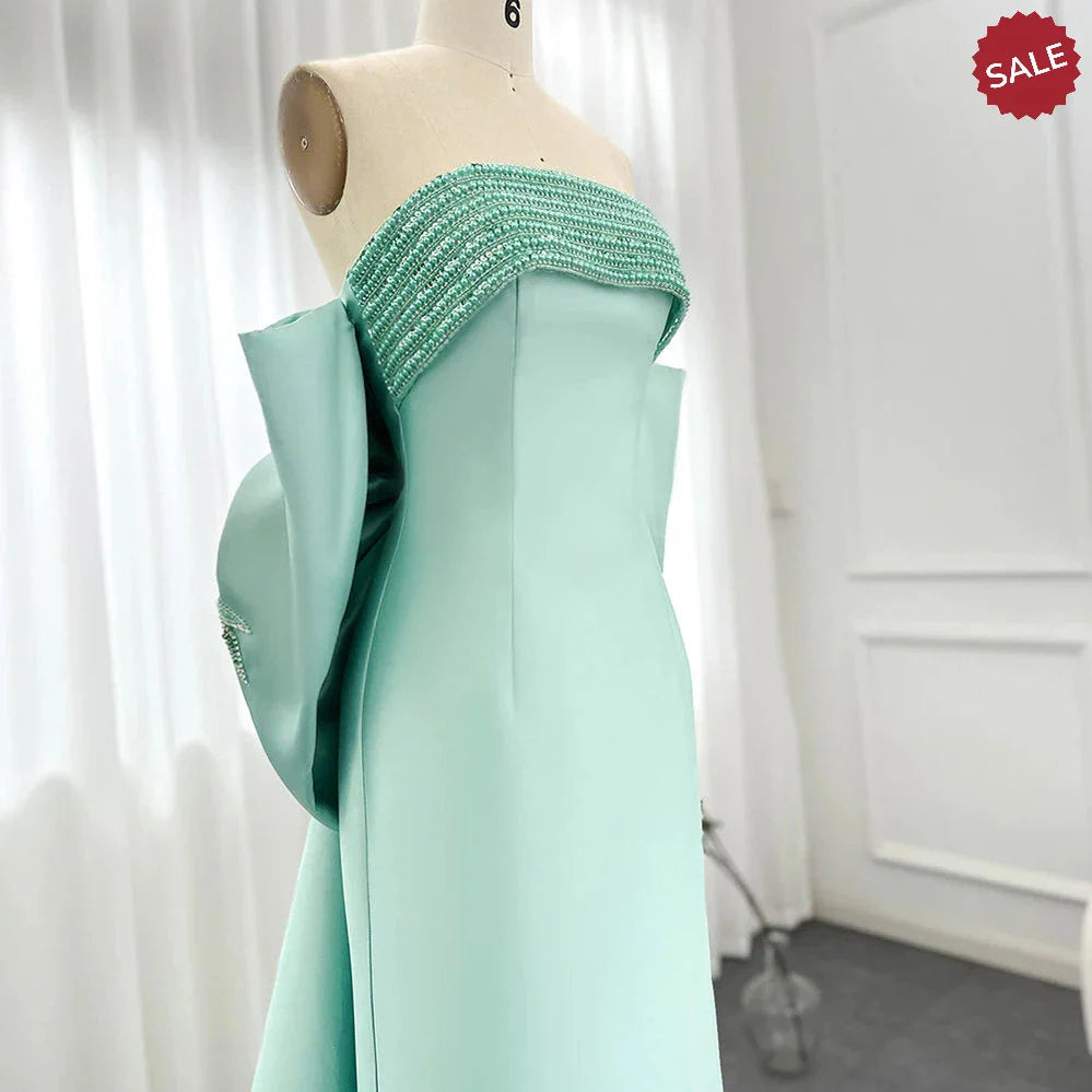 Luxury Dubai Lilac Arabic Evening Dresses with Bow Cape Beaded 2023 Elegant Women Wedding Formal Party Gowns SS319