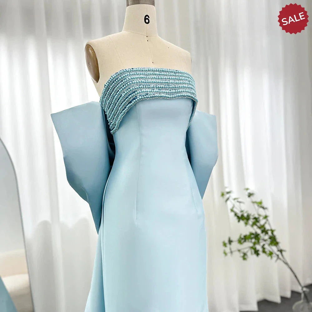 Luxury Dubai Lilac Arabic Evening Dresses with Bow Cape Beaded 2023 Elegant Women Wedding Formal Party Gowns SS319