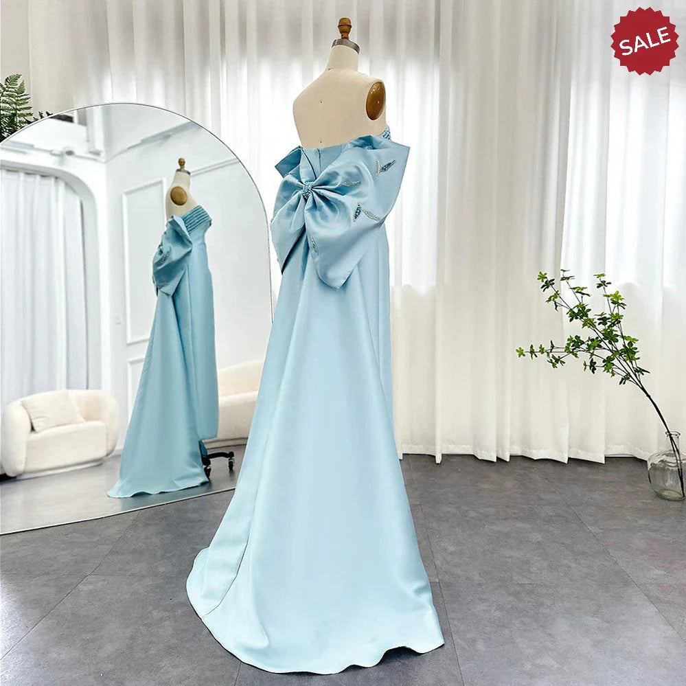 Luxury Dubai Lilac Arabic Evening Dresses with Bow Cape Beaded 2023 Elegant Women Wedding Formal Party Gowns SS319