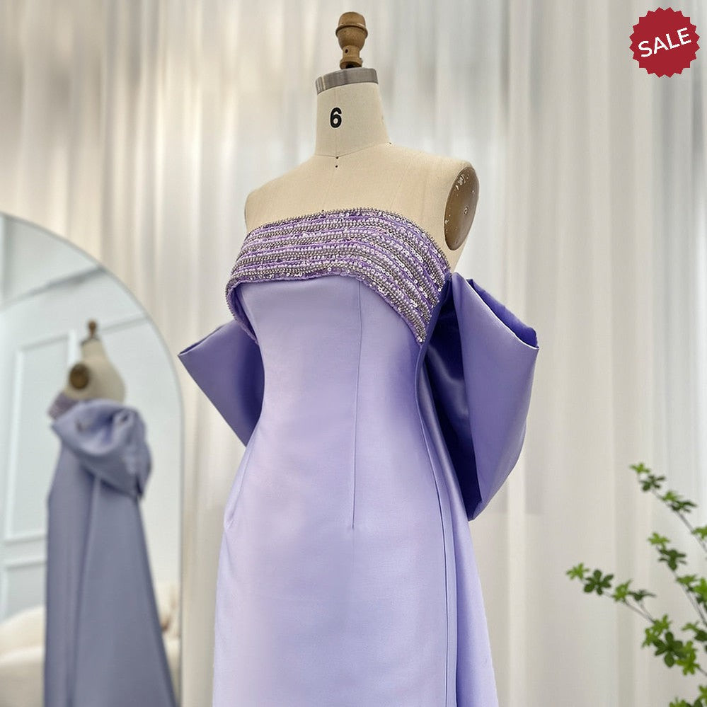 Luxury Dubai Lilac Arabic Evening Dresses with Bow Cape Beaded 2023 Elegant Women Wedding Formal Party Gowns SS319