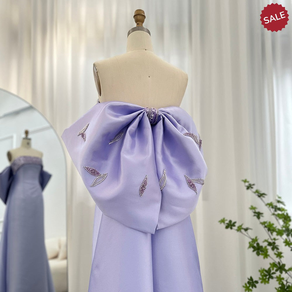 Luxury Dubai Lilac Arabic Evening Dresses with Bow Cape Beaded 2023 Elegant Women Wedding Formal Party Gowns SS319