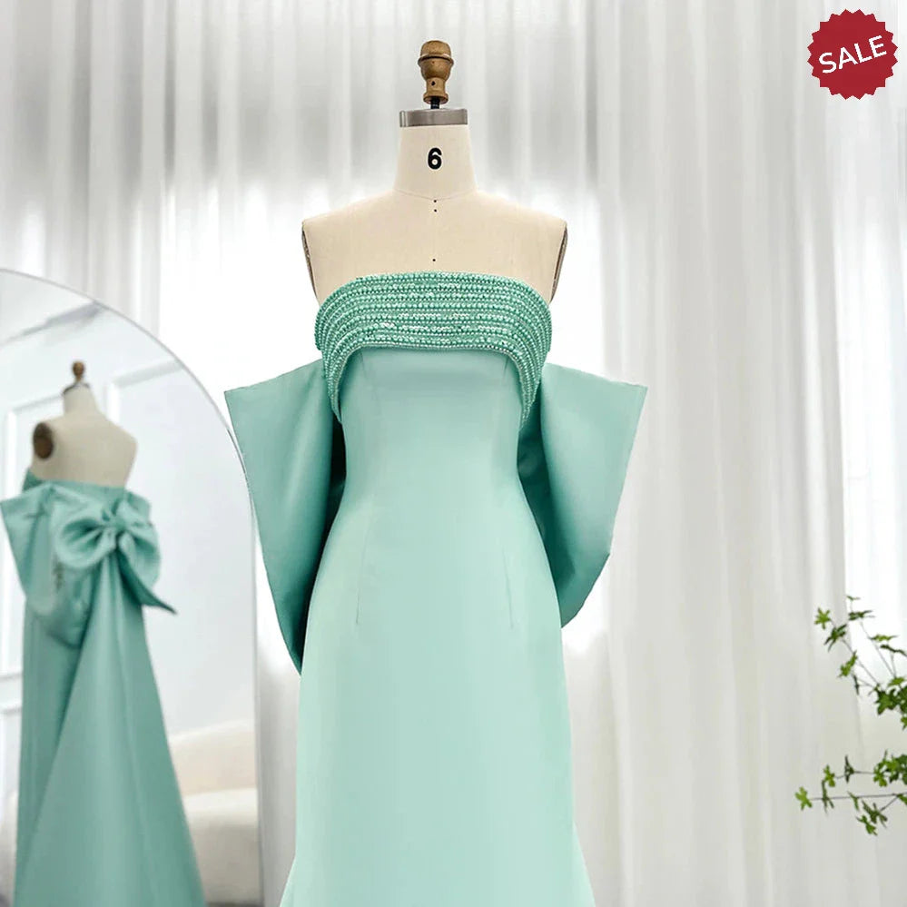 Luxury Dubai Lilac Arabic Evening Dresses with Bow Cape Beaded 2023 Elegant Women Wedding Formal Party Gowns SS319