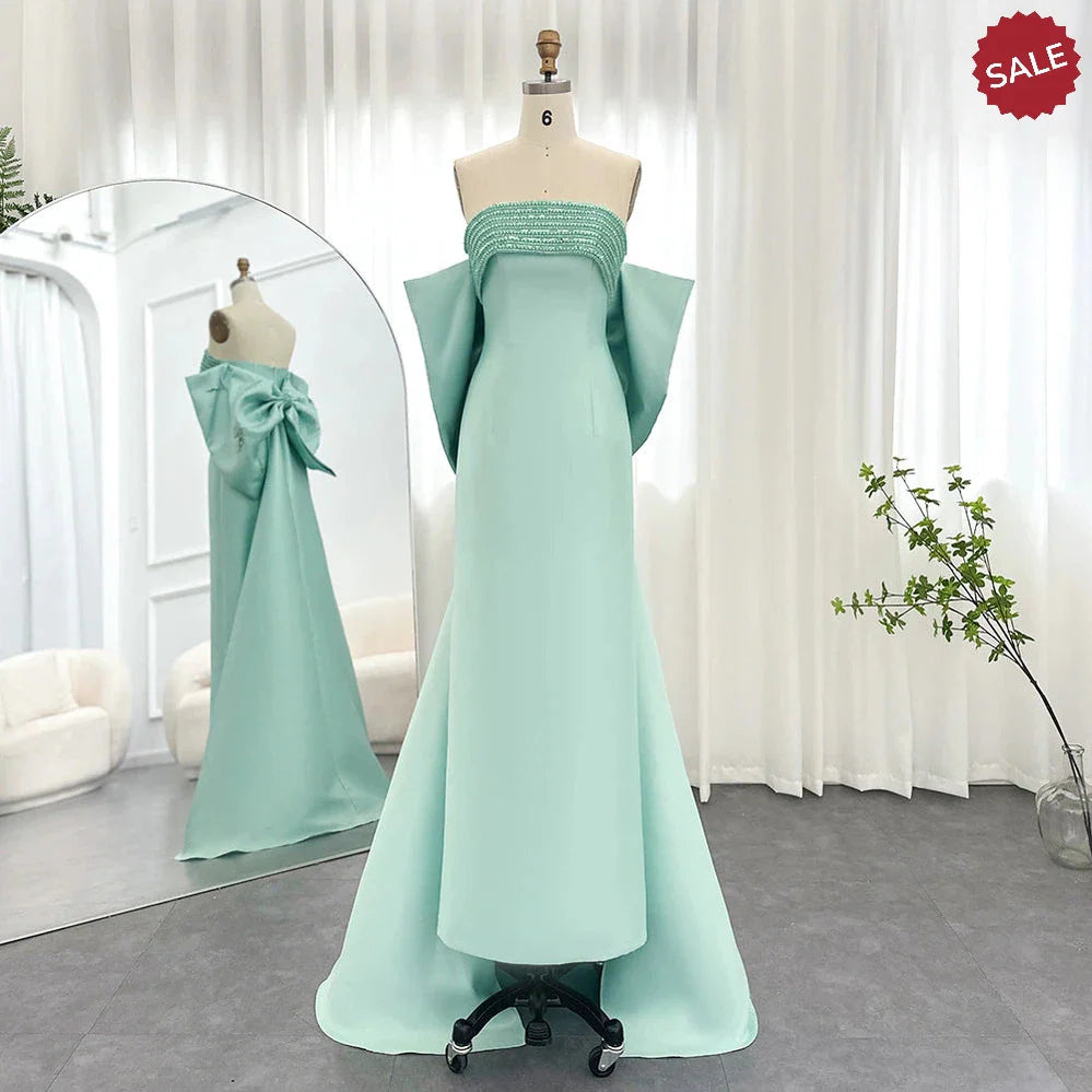 Luxury Dubai Lilac Arabic Evening Dresses with Bow Cape Beaded 2023 Elegant Women Wedding Formal Party Gowns SS319