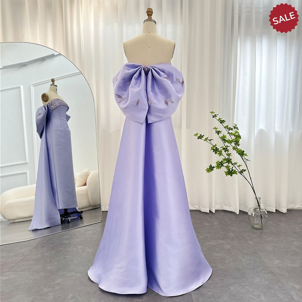 Luxury Dubai Lilac Arabic Evening Dresses with Bow Cape Beaded 2023 Elegant Women Wedding Formal Party Gowns SS319