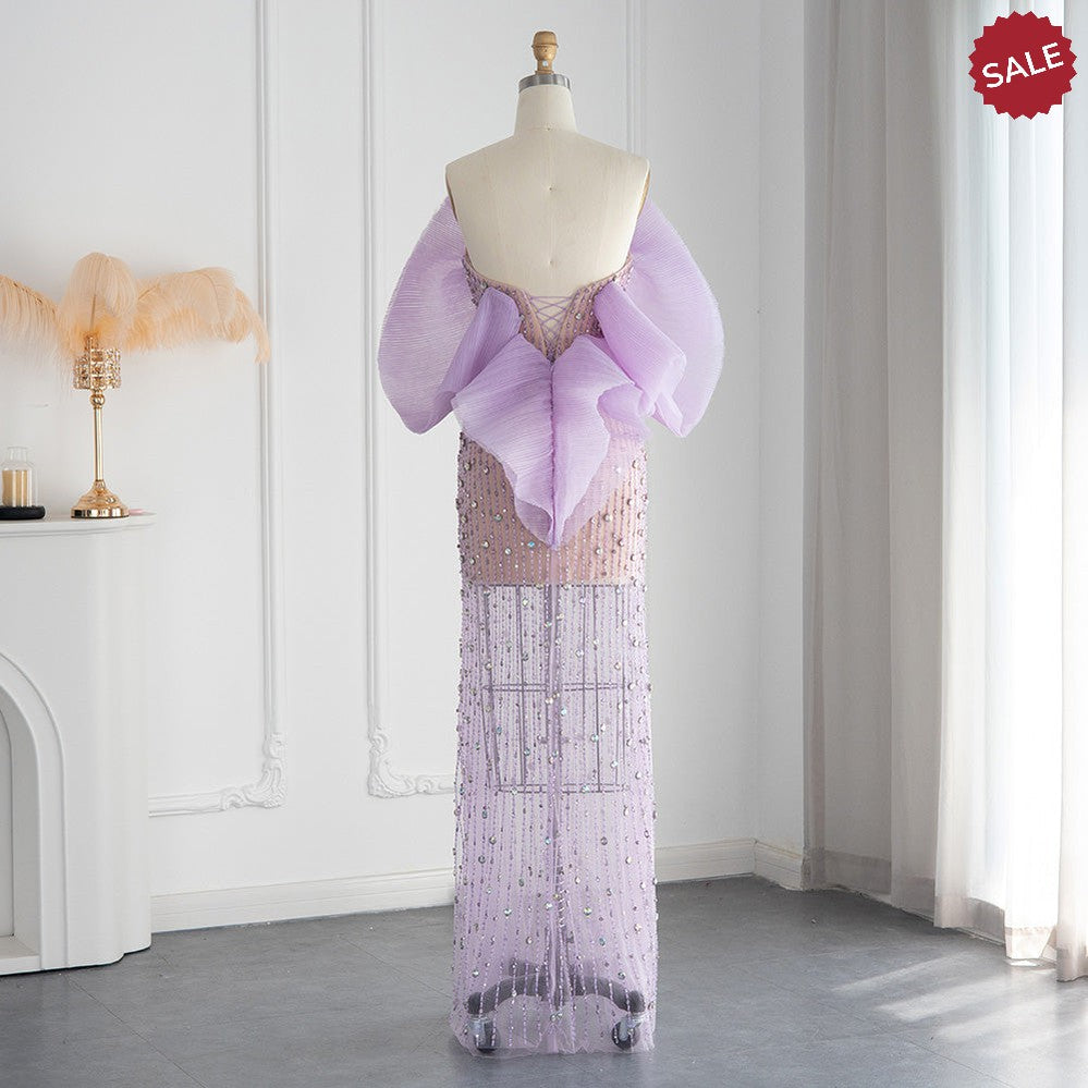 Luxury Dubai Lilac Long Evening Dress for Women Wedding Party 2023 Elegant Off Shoulder Arabic Formal Prom Gown SS327
