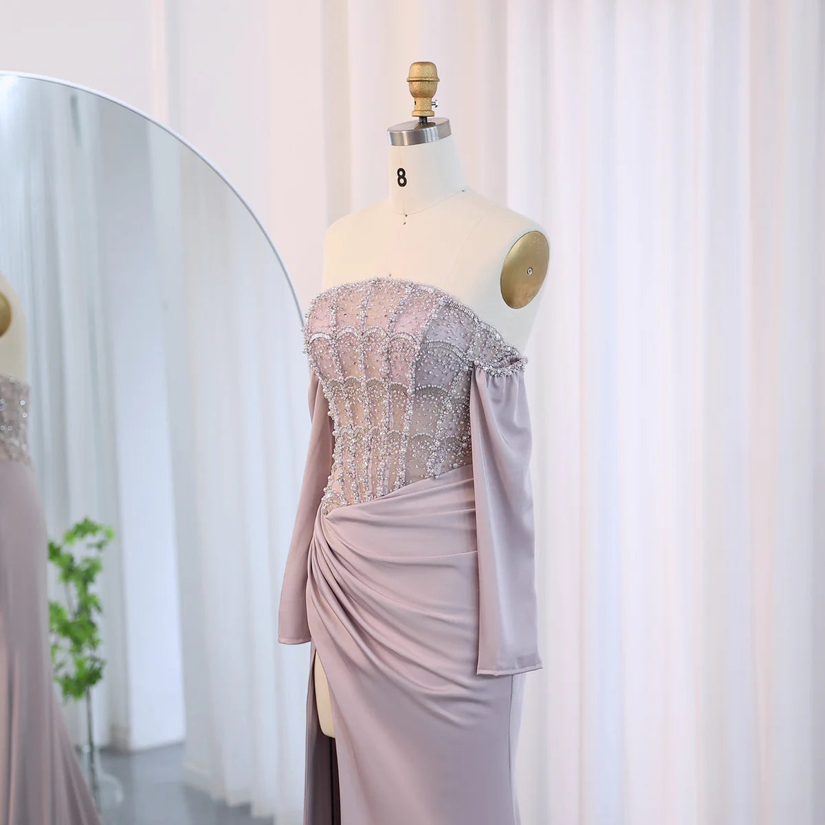 Luxury Dubai Mermaid White Evening Dress Sexy Scalloped High Slit Prom Dresses for Women Wedding Party SS416