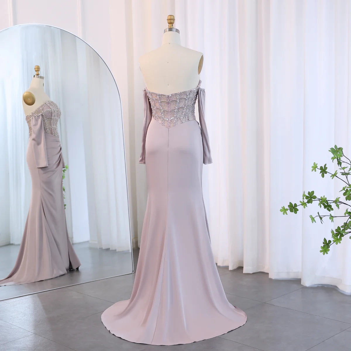 Luxury Dubai Mermaid White Evening Dress Sexy Scalloped High Slit Prom Dresses for Women Wedding Party SS416