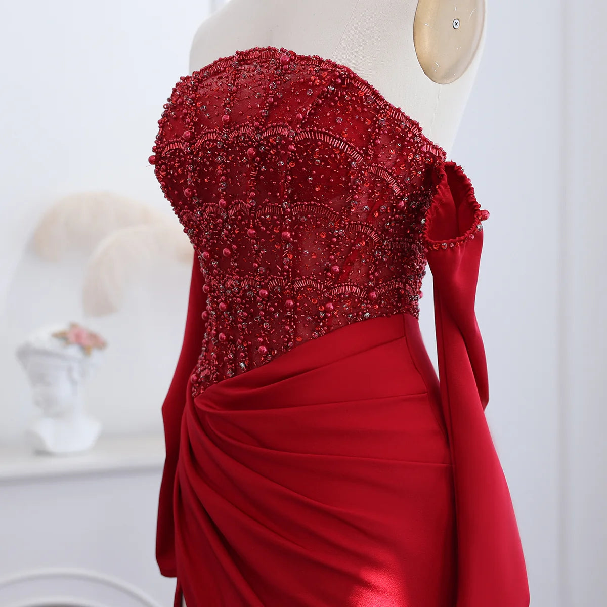 Luxury Dubai Mermaid White Evening Dress Sexy Scalloped High Slit Prom Dresses for Women Wedding Party SS416