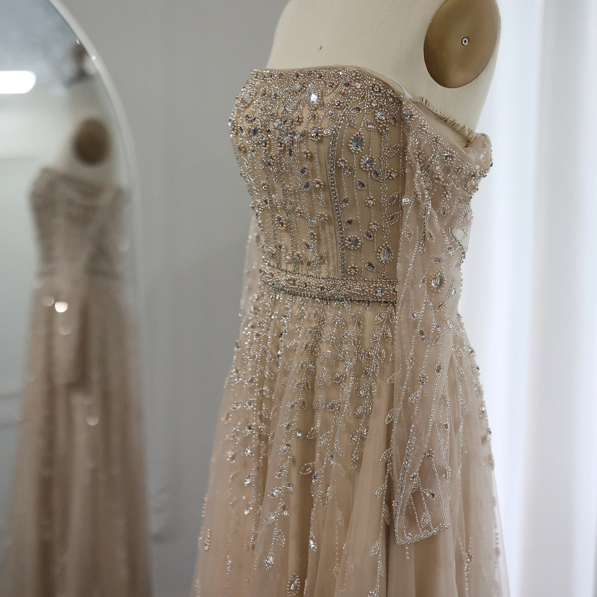 Luxury Dubai Nude Evening Dress 2023 Elegant Off Shoulder Long Sleeves Arabic Lilac Women Wedding Pary Gowns SS489