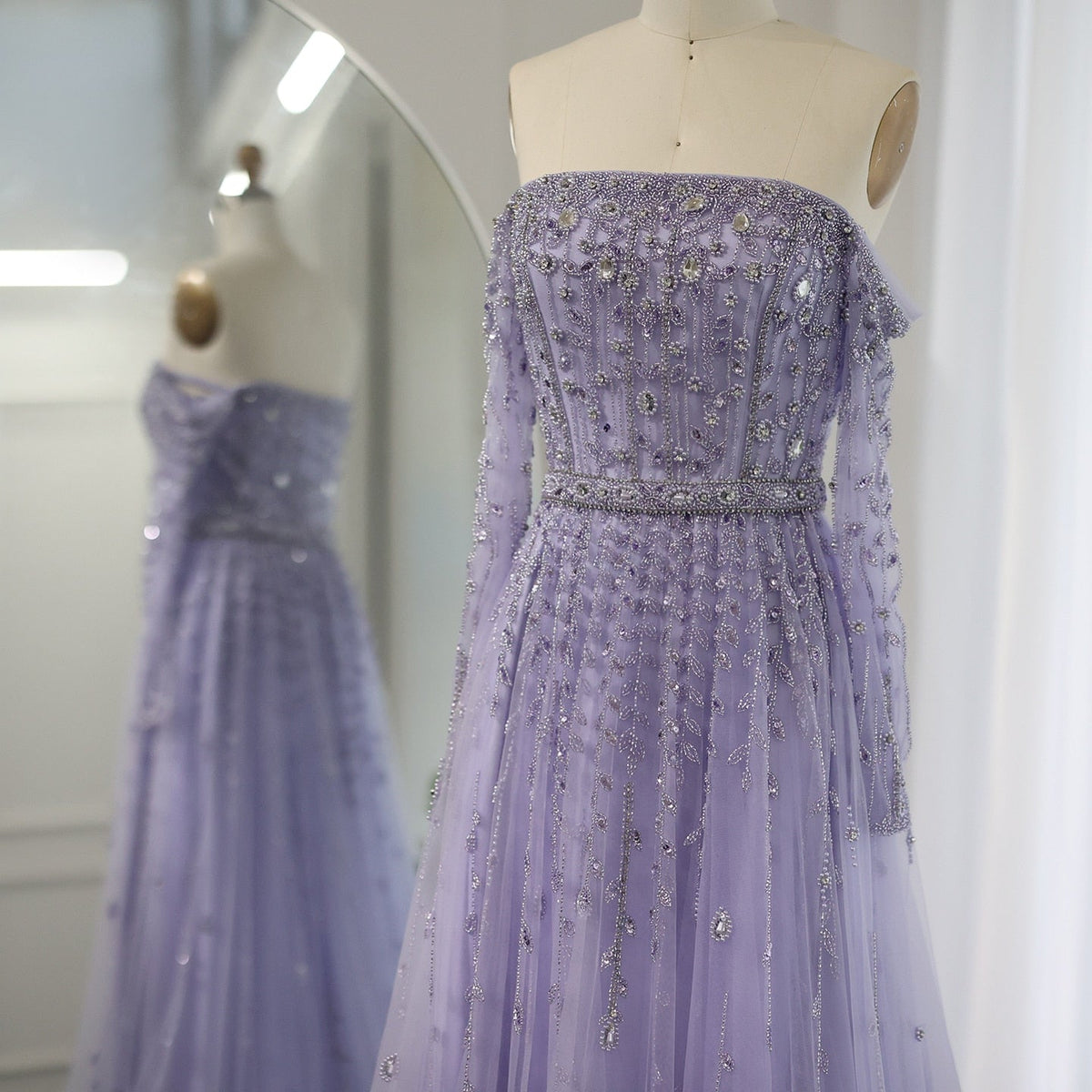 Luxury Dubai Nude Evening Dress 2023 Elegant Off Shoulder Long Sleeves Arabic Lilac Women Wedding Pary Gowns SS489