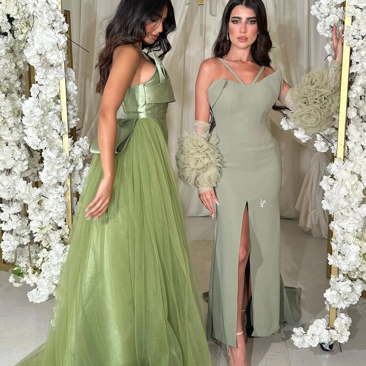 Luxury Dubai One Lilac Shoulder Evening Dress with Overskirt 2024 Arabic Women Sage Green Wedding Party Gowns SS405
