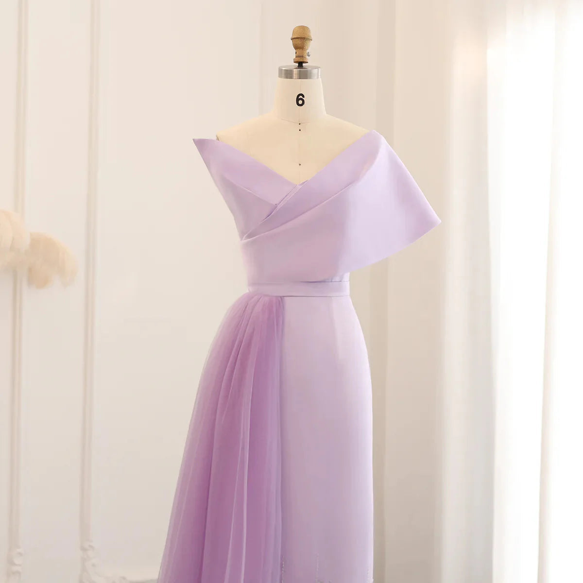 Luxury Dubai One Lilac Shoulder Evening Dress with Overskirt 2024 Arabic Women Sage Green Wedding Party Gowns SS405