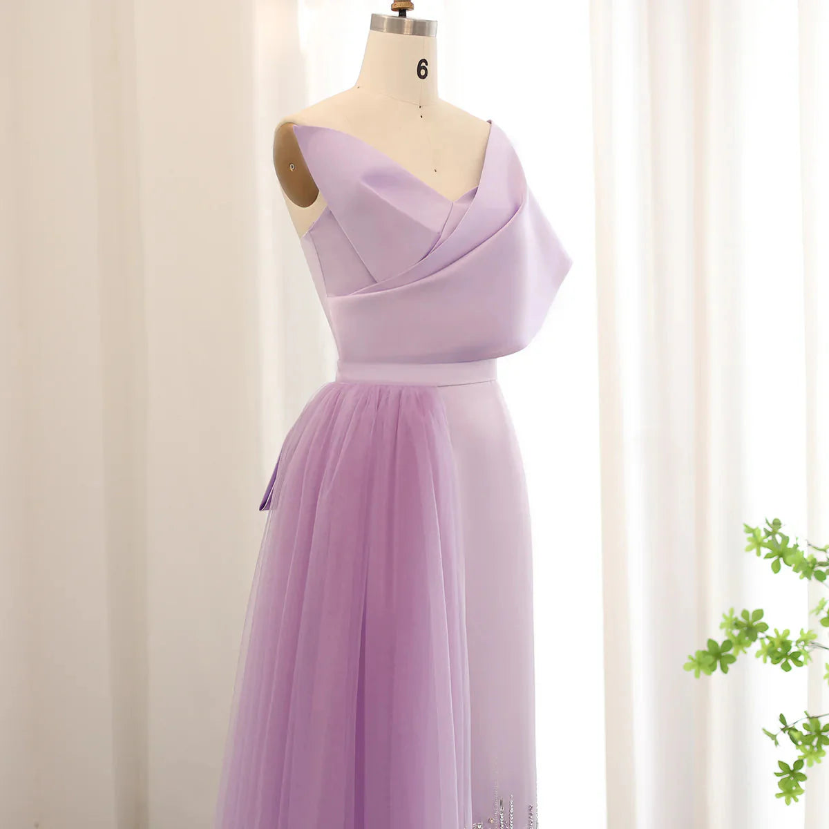Luxury Dubai One Lilac Shoulder Evening Dress with Overskirt 2024 Arabic Women Sage Green Wedding Party Gowns SS405