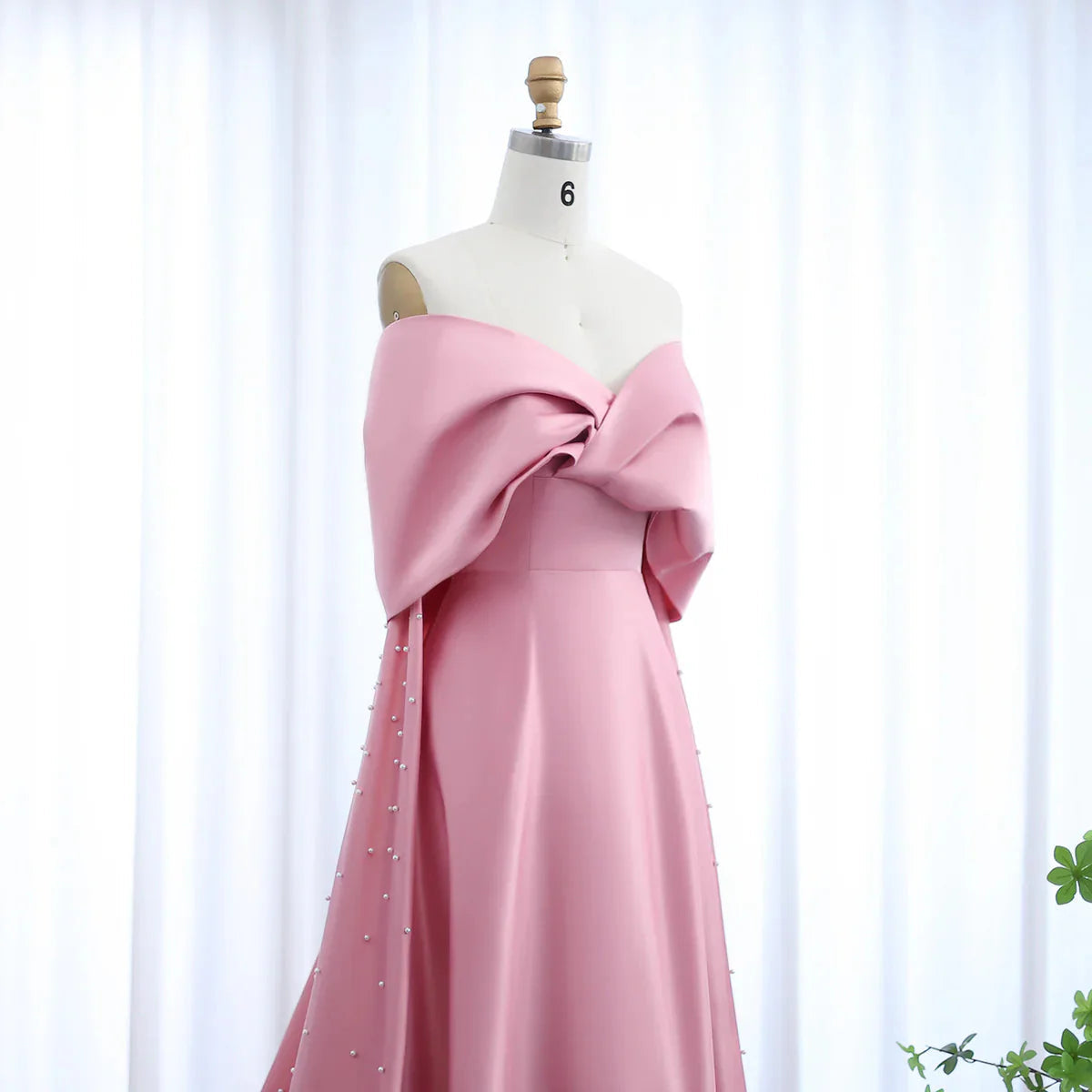 Luxury Dubai Pink Satin Evening Dresses with Train Elegant Off the Shoulder Arabic Women Wedding Party Gowns SS481