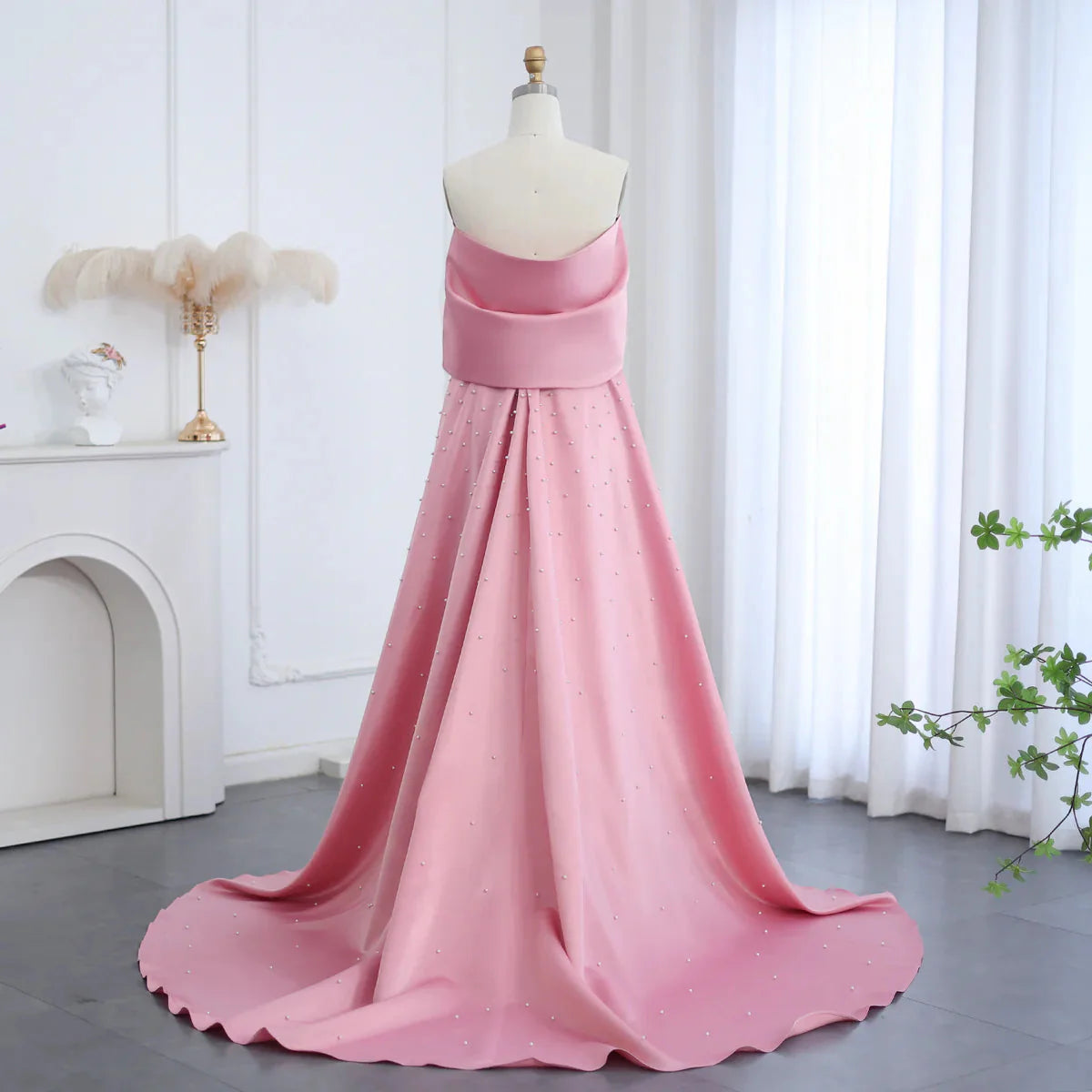 Luxury Dubai Pink Satin Evening Dresses with Train Elegant Off the Shoulder Arabic Women Wedding Party Gowns SS481